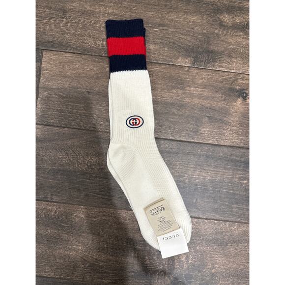 GUCCI CLASSIC SOCKS IVORY AND BLUE SIZE M Retail $270 - Picture 4 of 5